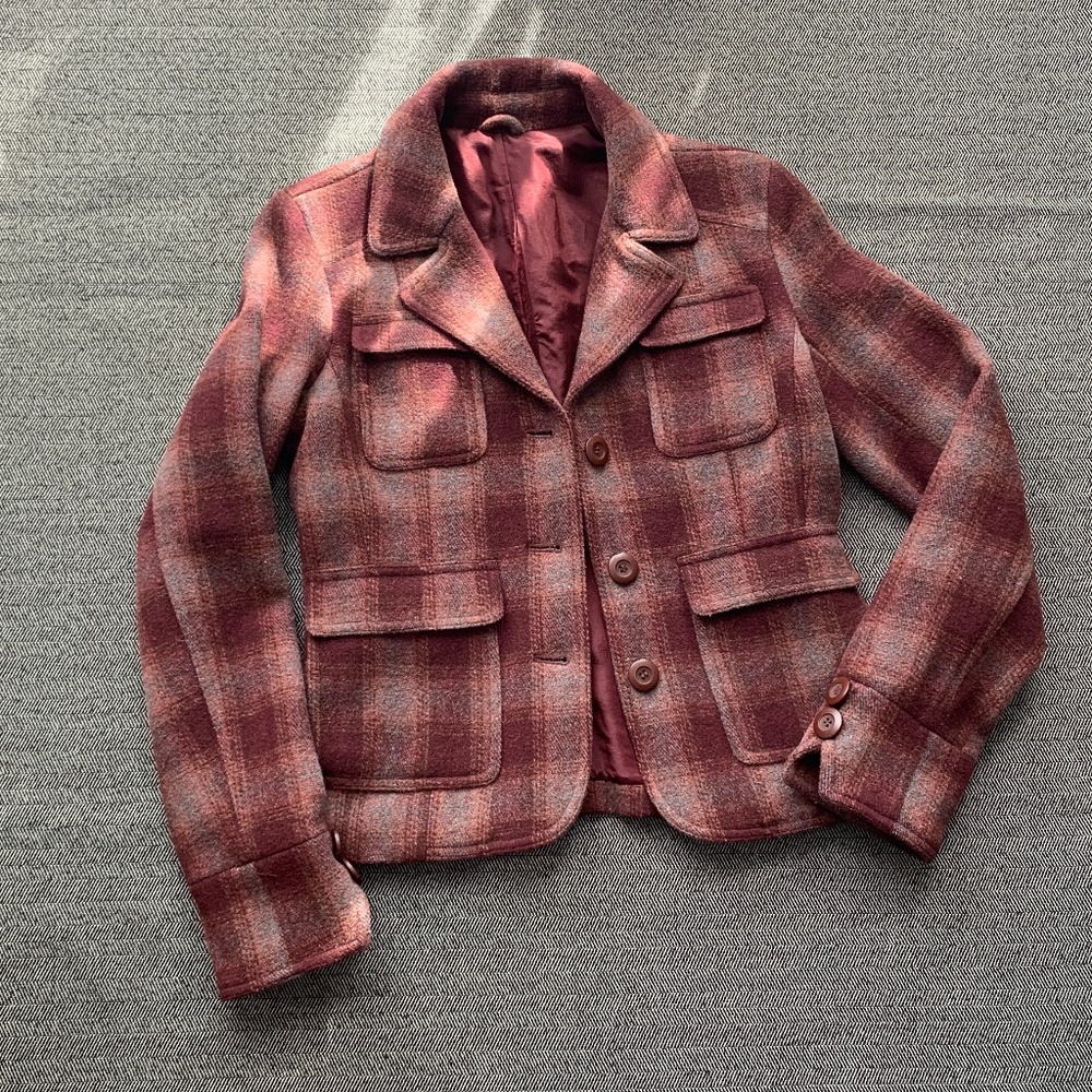 Burgundy Plaid Wool Jacket, Classic